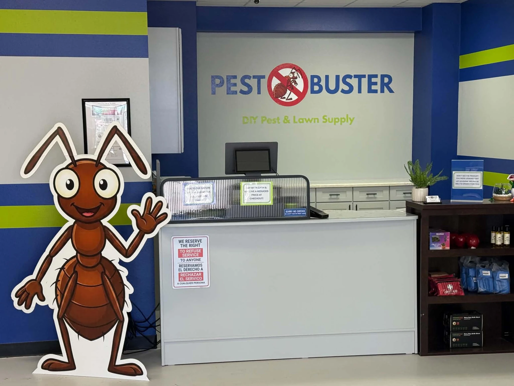 Exterior of the Pest Buster Texas DIY Pest and Lawn Supply storefront